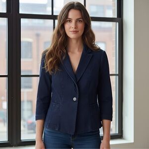 White House Black Market Dark Blue Chambray Denim Blazer
